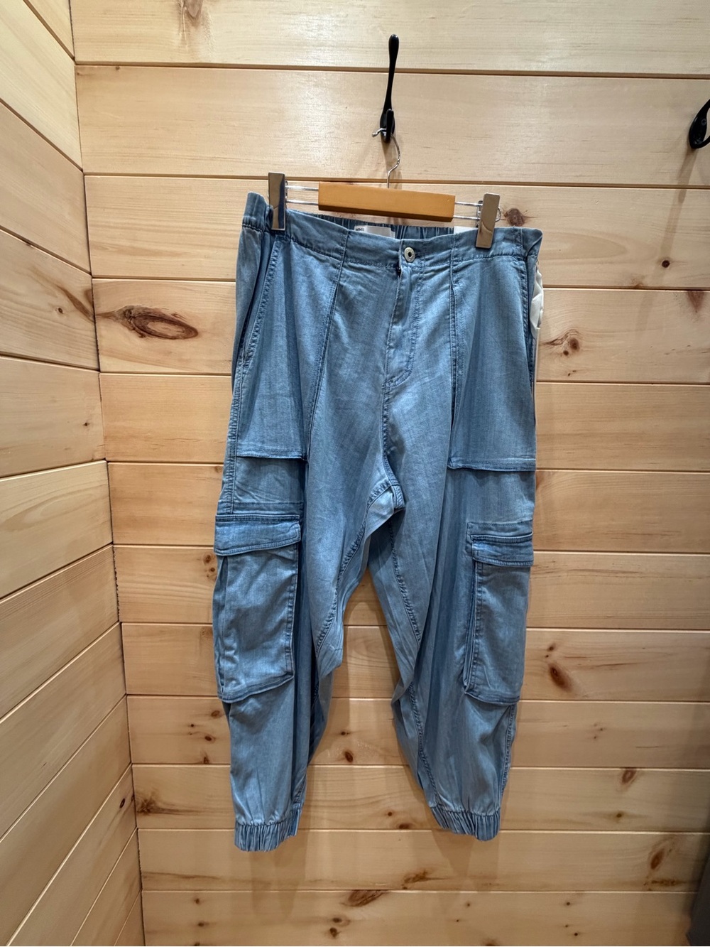Women's Light Blue Cropped Cargo Pants with Elastic Ankles